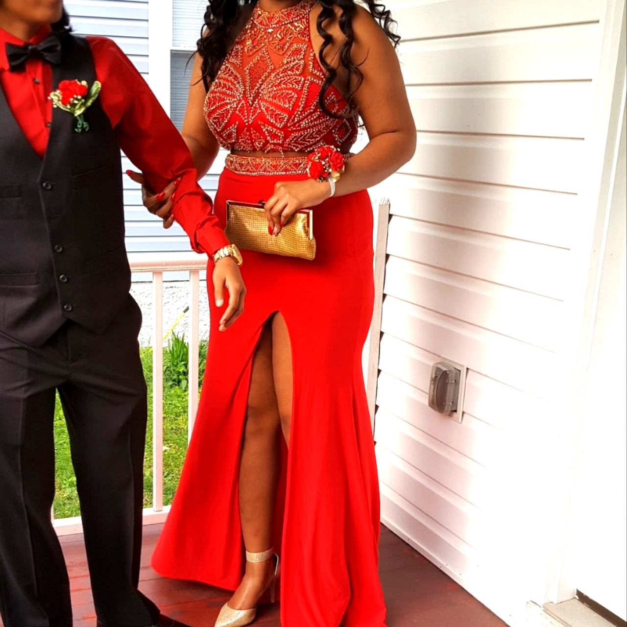 2piece Prom Dress Red And Gold